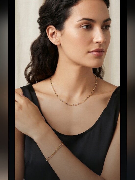 Plunder Jewelry - Plunder Gold and Blue Beaded Double Strand Necklace & Double Strand Bracelet Set